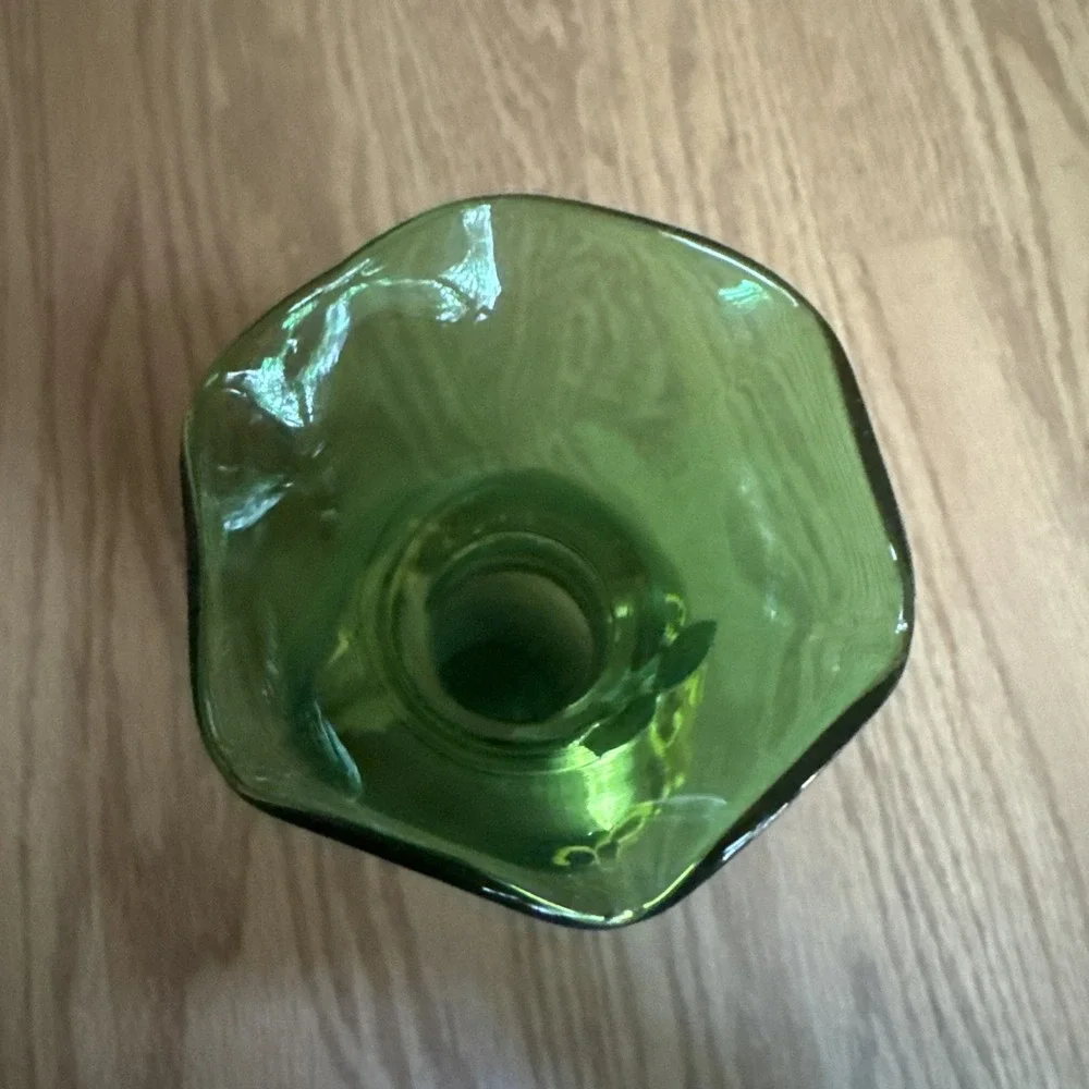 Enesco Bohemian Glass Vase Hand Painted Enamel Flowers Gilded 8 Inches VTG 1960s